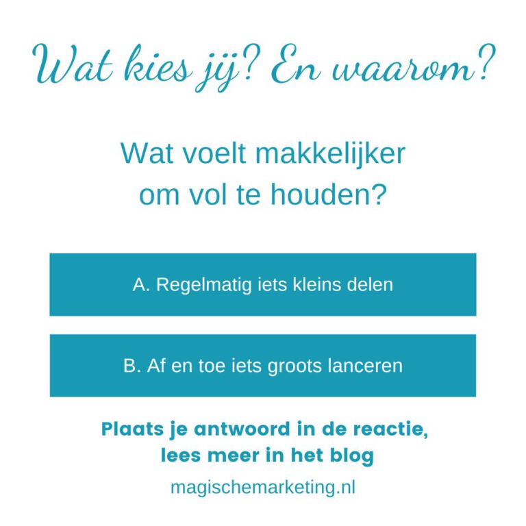 Zichtbaar blijven als auteur vraagt om keuzes die je kunt volhouden. Ontdek wat beter past: regelmatig iets kleins of af en toe iets groots.