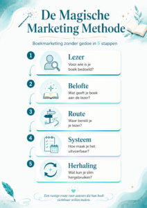 De vijf stappen van de Magische Marketing Methode: lezer, belofte, route, systeem, herhaling